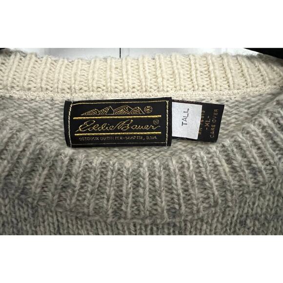 Vtg Eddie Bauer Men's Wool Blend Crewneck Sweater in Heathered Oatmeal Size XLT - Picture 5 of 7